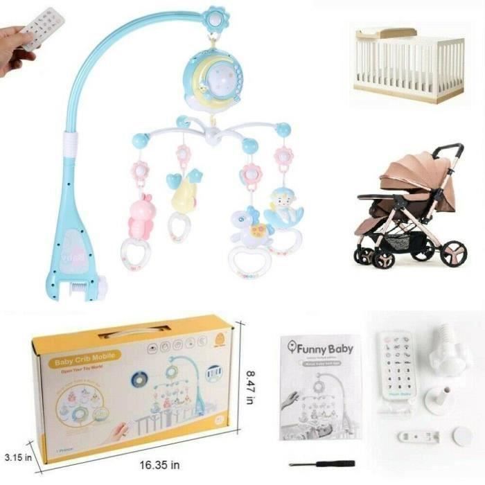 Móvil musical azul para bebé - Con proyector de techo - Música para dormir - Campana de cuna