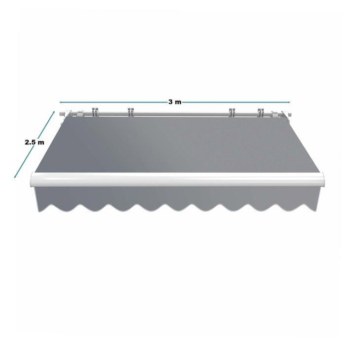 Toboli Manual Retractable Awning – 3 x 2.5 m – Anthracite – Wall Mounted – Sun Canopy/Awning/Sunshade for Terrace