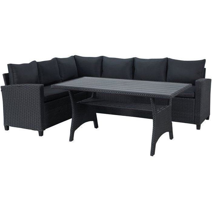Conjunto de muebles de jardín - KAPAS - Estructura de acero y resina tejida - Negro - 7 personas