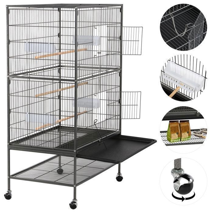 Large YAHEETECH birdcage 79x51.8x132 cm black with rolling stand and shelf