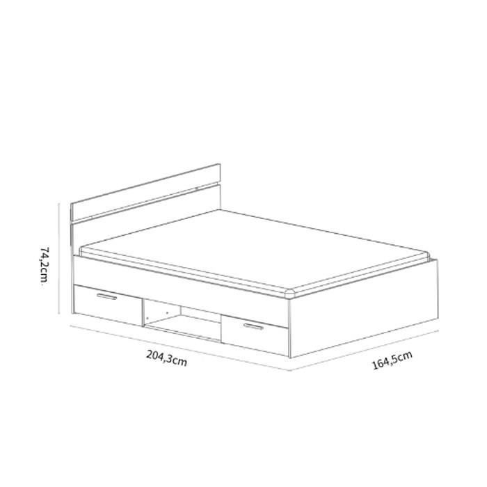 Cama doble - DEMEYERE - MICHIGAN - 160 x 200 cm - Roble cepillado y negro - 2 cajones y 1 nicho