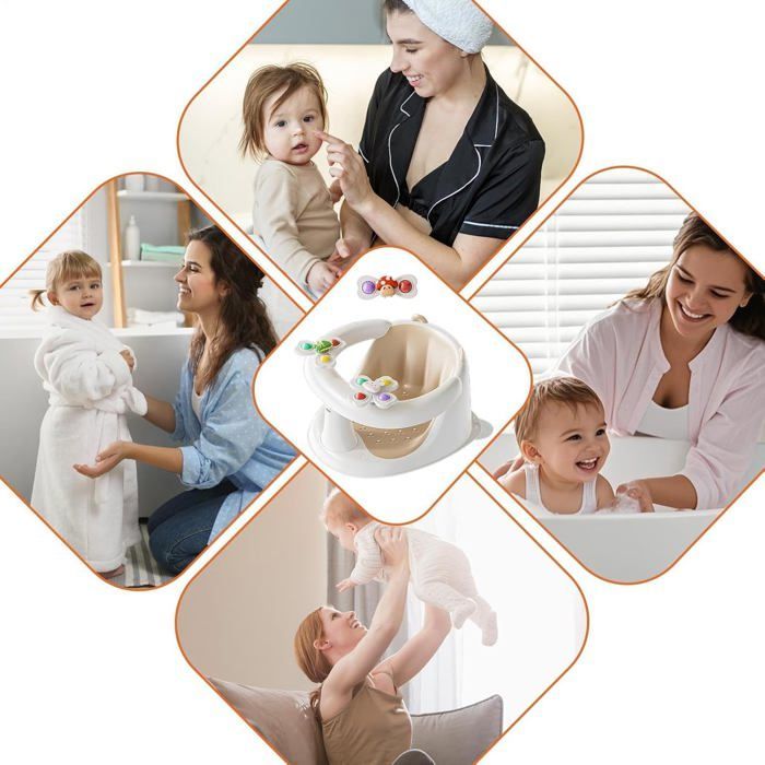 Siège de bain antidérapant pour bébé - 1-3 ans - Jouet rotatif - Base antidérapante - Construction à 360°