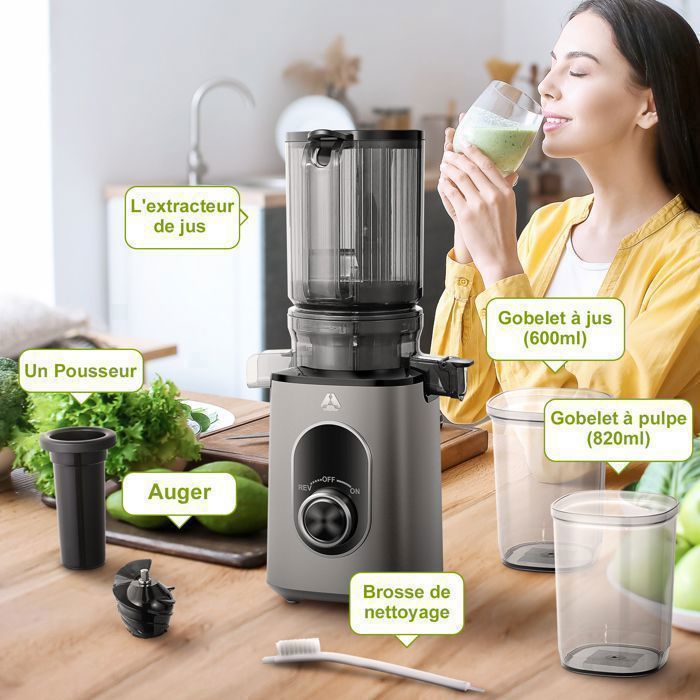 AOBOSI Slow Juicer Extractor, 110mm vulopening, gemakkelijk schoon te maken, BPA-vrij, sapcentrifuge voor fruit en groenten