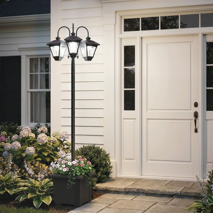 Outdoor floor lamp - Outsunny - 3 LED heads, with flower box, waterproof, adjustable height - ABS steel - 52x52x185cm - black