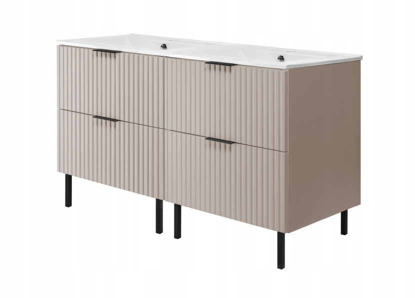 Szafka łazienkowa FLOW 120 cm kaszmir ryflowana z umywalką i nóżkami