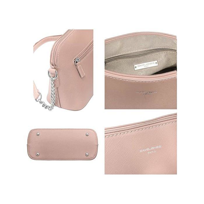 David Jones - Small Women's Crossbody Bag - Chain Shoulder Bag - PU Leather Messenger Bag, Fashion Evening Clutch - Pink