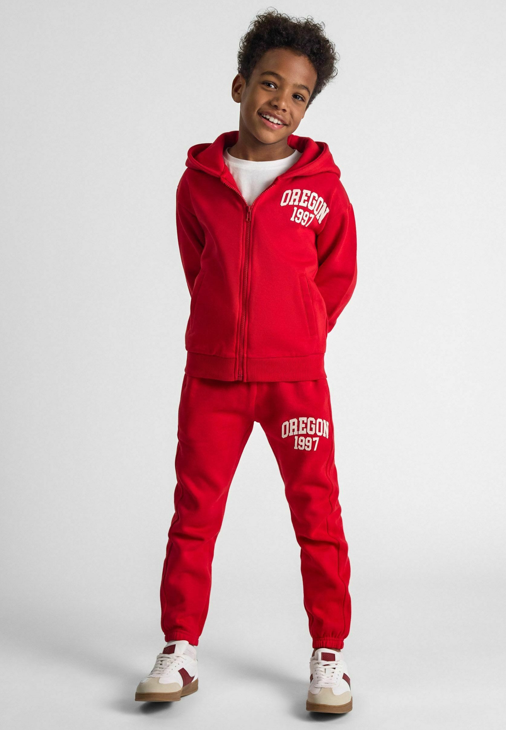 Ensemble de survêtement MINOTI à capuche zippée et imprimé - rouge