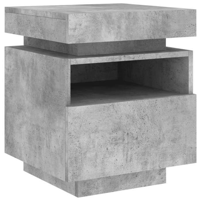 vidaXL Armoire de Chevet avec Lumières LED, Table de Chevet avec Rangement, Table de Nuit Chambre, Moderne, Gris Béton Bois 836790
