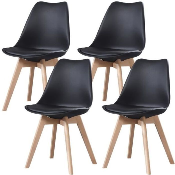 Scandinavische stoelen - Clara - Set van 4 - Zwart - Massief houten poten - Modern design