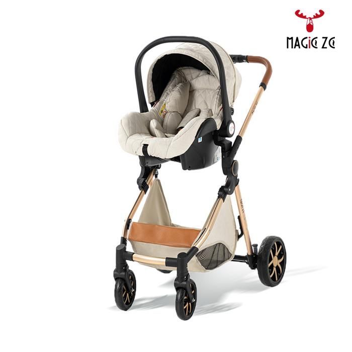 MagicZC 3-in-1 Stroller, Adjustable Backrest, Baby, Newborn, 0-3 Years, Foldable, Mom Bag, White