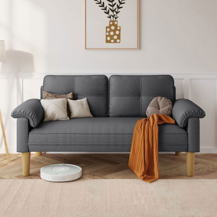 Divano a 2 posti - Divano scandinavo Bealife - 2 cuscini - 2 braccioli - Tessuto - Legno - Soggiorno - Camera da letto - 144 x 77 x 77 cm