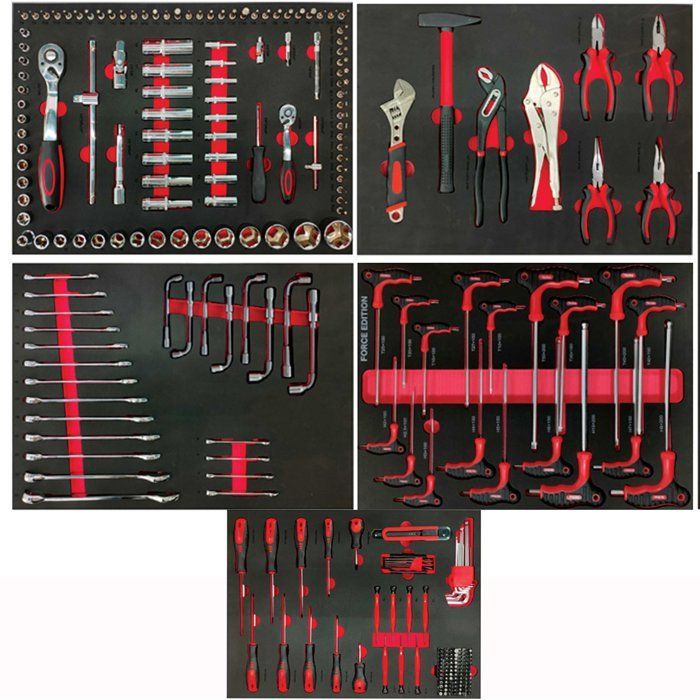 Servante d’atelier 7 tiroirs + 283 outils - Defpro - Noir/rouge - Charge 300 kg - Roues freinées