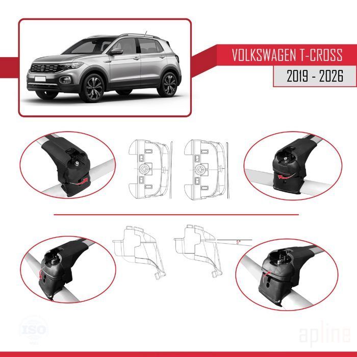 Compatibel met Volkswagen T-Cross (C11) 2019-2026 ACE-2 dakdragers, autobagagedrager, grijs aluminium, 2 stangen