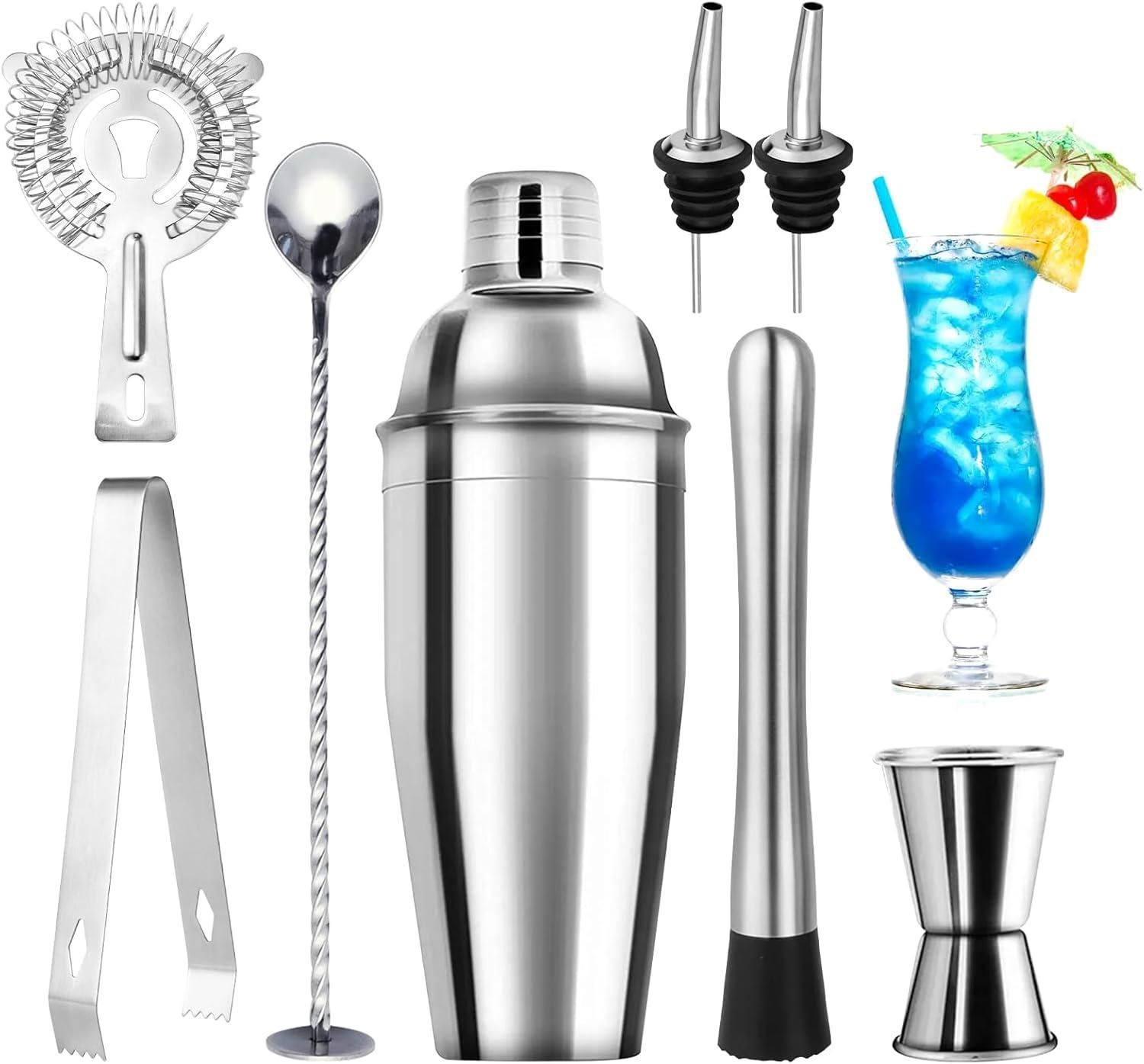 Coctelera de 750 ml, juego de 8 piezas de acero inoxidable para aderezos de ensaladas, kit profesional de barman, para el hogar, bares y fiestas.