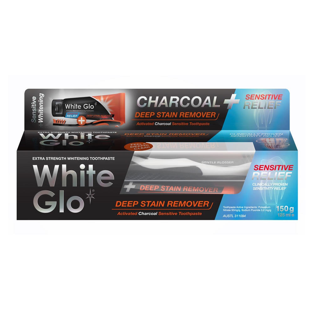 Removedor de Manchas Profundas White Glo Charcoal Sensitive Relief