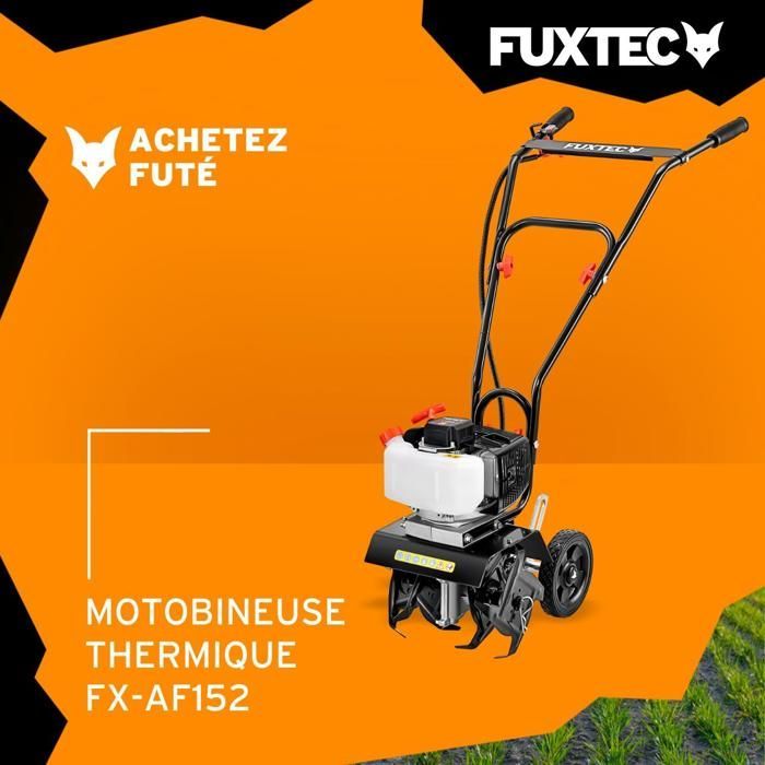 Motobineuse thermique 2 temps, FUXTEC FX-AF152 51,6 cm3 largeur23 cm profondeur 70 mm 14 kg
