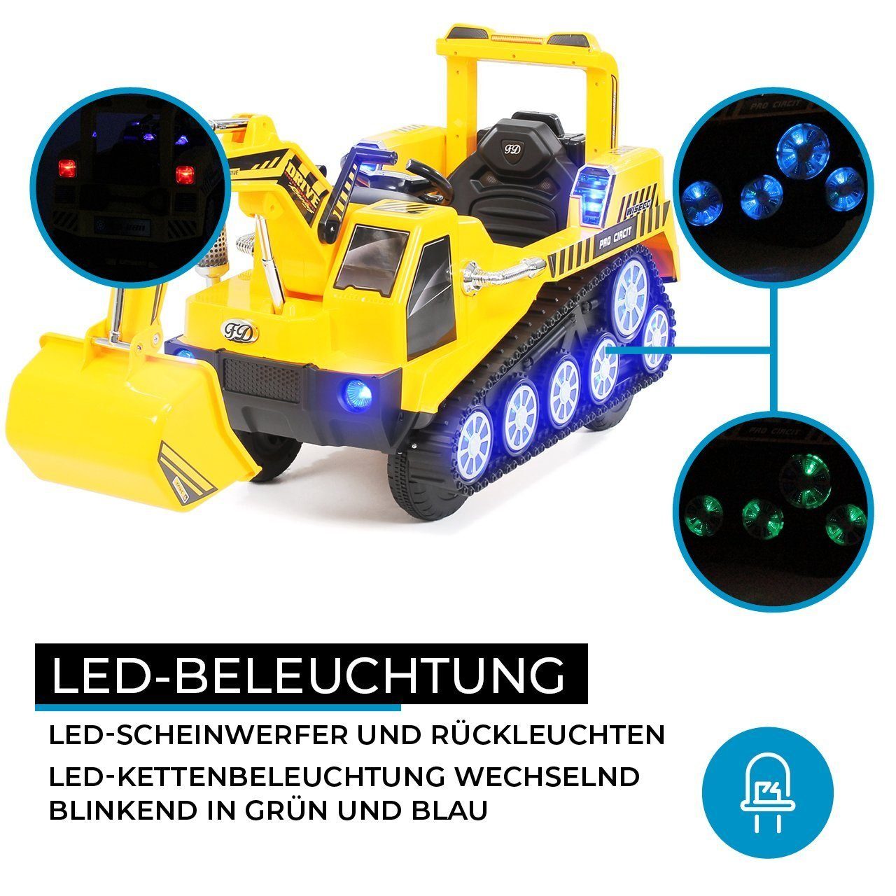 Actionbikes Motors sähköinen lasten kaivinkone lasten kaivinkone D2811 sähköinen - sis. kaukosäätimen ja automaattisen jarrun, kantavuus 30 kg, (3-osainen), lasten sähköautoajoneuvolelu 3-vuotiaille - äänimoduuli - LED