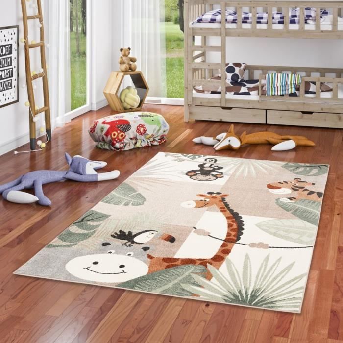Tappeto per bambini Softstar Kids - Mondo degli animali, verde menta, beige - 80x150 cm