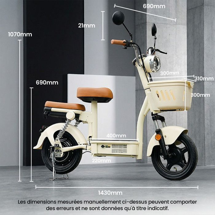 Scooter Électrique SP-Y - Moteur 1200W - Batterie 48V 20 Ah - Autonomie 100 kilomètres - Pneus 14 pouces - Avec Siège - Jaune Clair