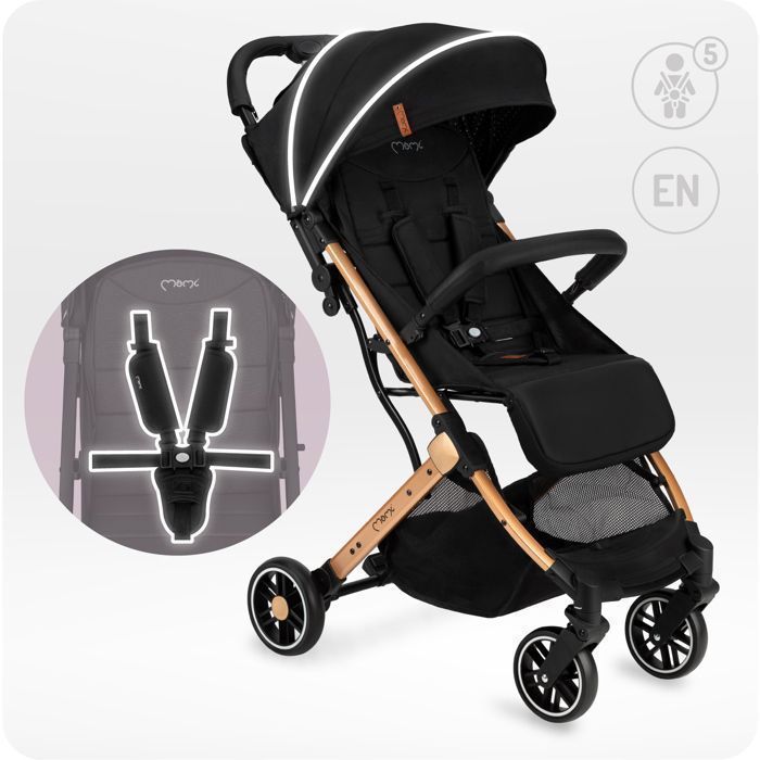 MoMi ESTELLE – Poussette Bébé Ultra Compacte – Légère 7,7 kg – Pliage à Une Main – Guidon Valise – Noire