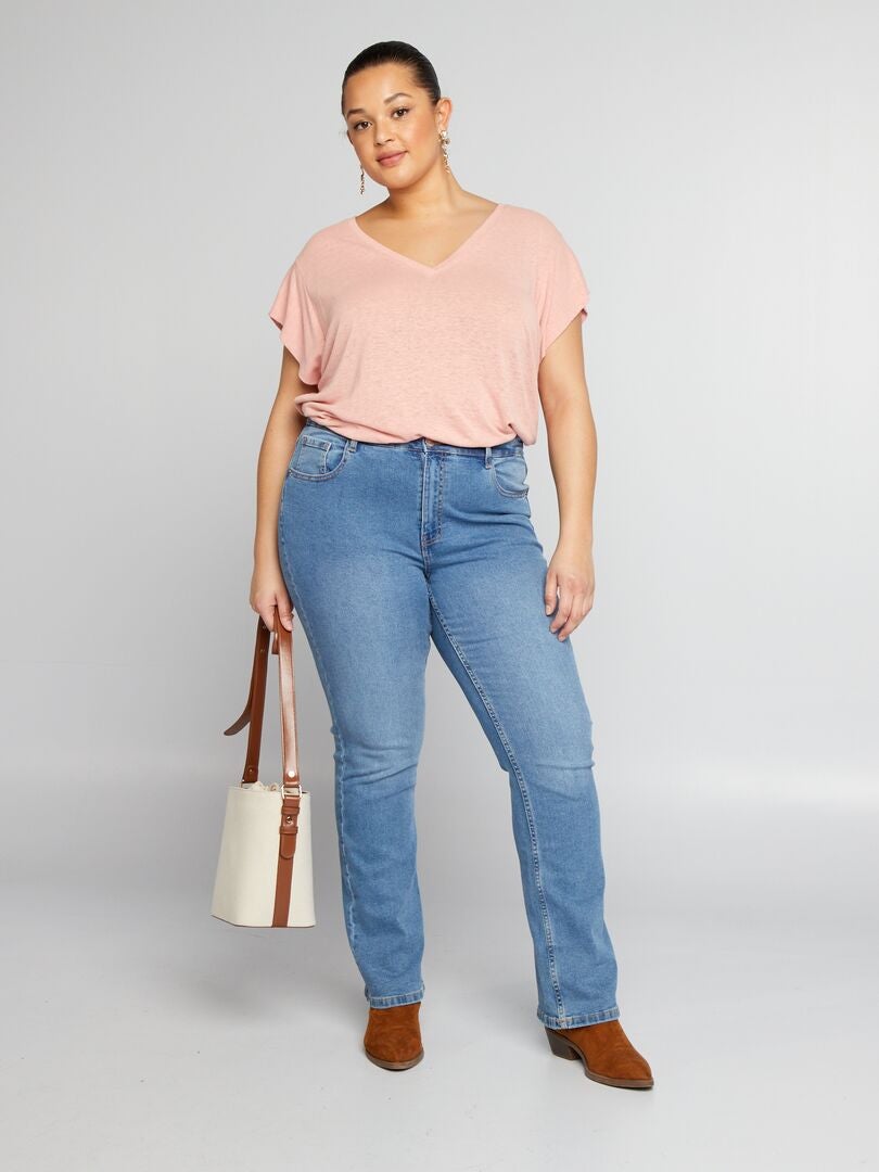 Camiseta de linho com mangas morcego - ROSA