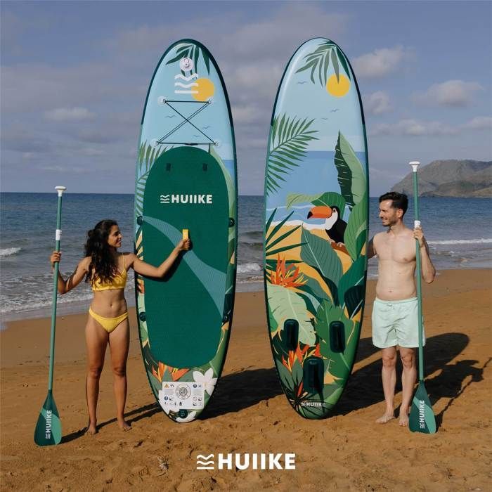 Paddle Gonflable Adulte Tropical avec des Accessoires de Qualité - HUIIKE - Stand Up Paddle avec Pagaie Double et Siège de Kayak