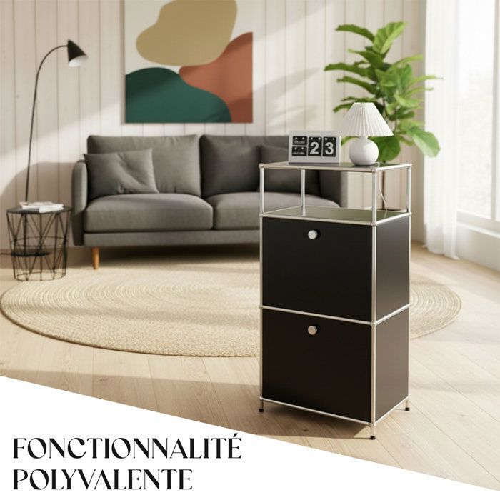 Sleek chrome metal shelf, Concept Epuré MK-120, W50 × D40 × H100 cm, Black