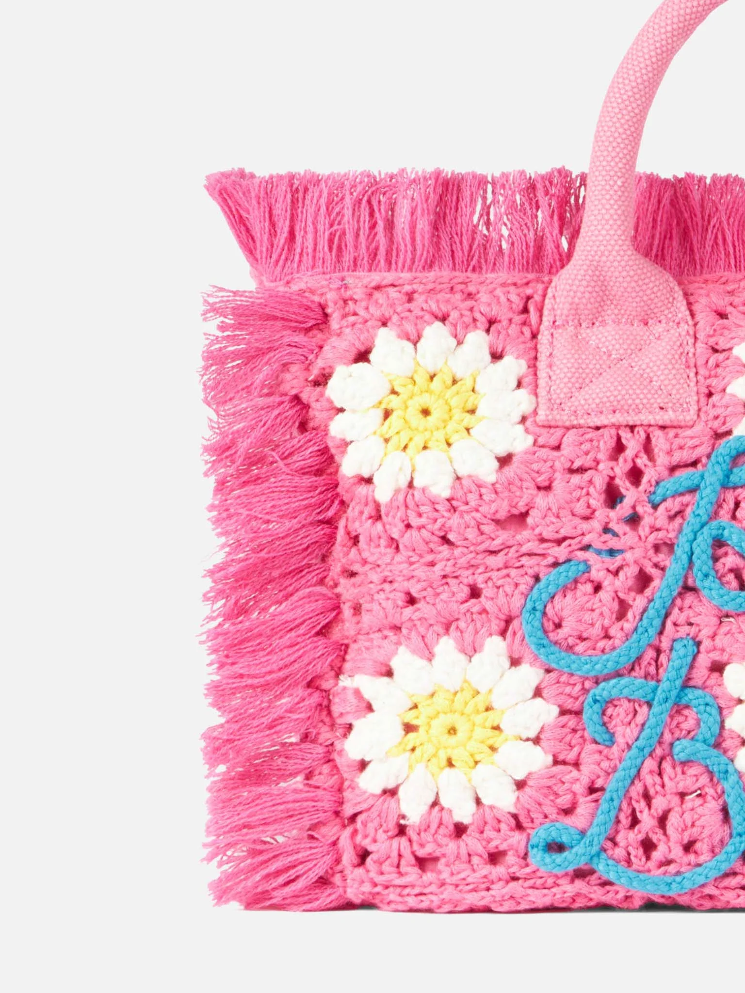 Colette håndtaske med hæklede blomstermærker | Saint Barth logo | Indvendig lynlåslomme | 100% bomuld | 26 x 14 x 23 cm | MC2 Saint Barth