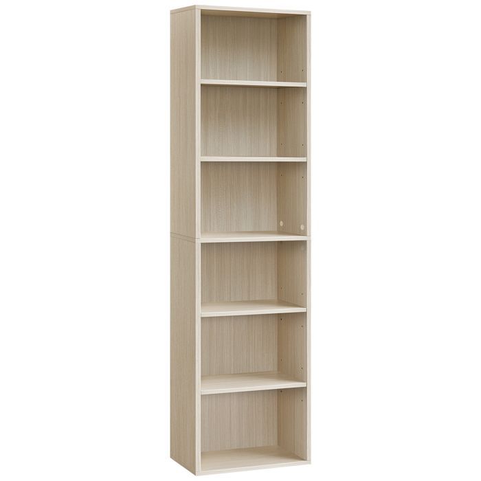 VASAGLE Boekenkast, Open 6-laags schapunit, 24 x 40 x 178,5 cm, Natuurlijk beige
