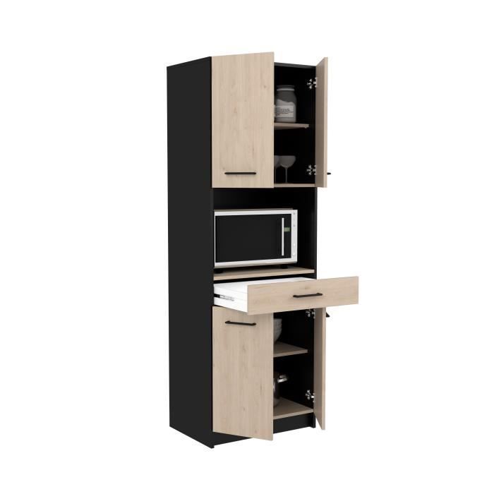 IDEM keukendressoir - Eikenhout en zwarte afwerking - 4 deuren + 1 lade - B 60 x D 42 x H 177 cm