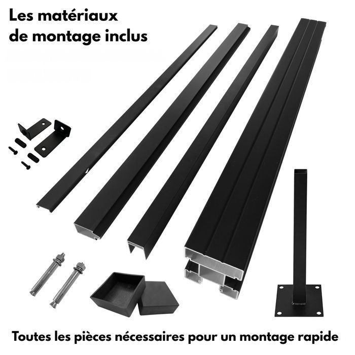 Kit de valla, listones macizos, kit completo, 1,80 m x 1,80 m, 21 mm de espesor, teca