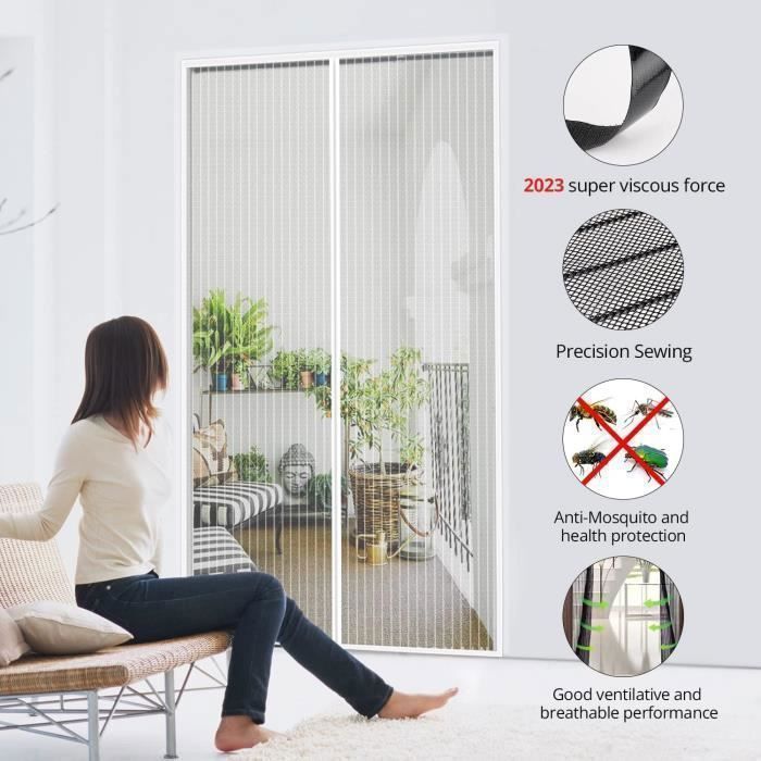 Mosquitera magnética para puerta de 110x220cm, color blanco, con cierre automático y malla ultrafina.