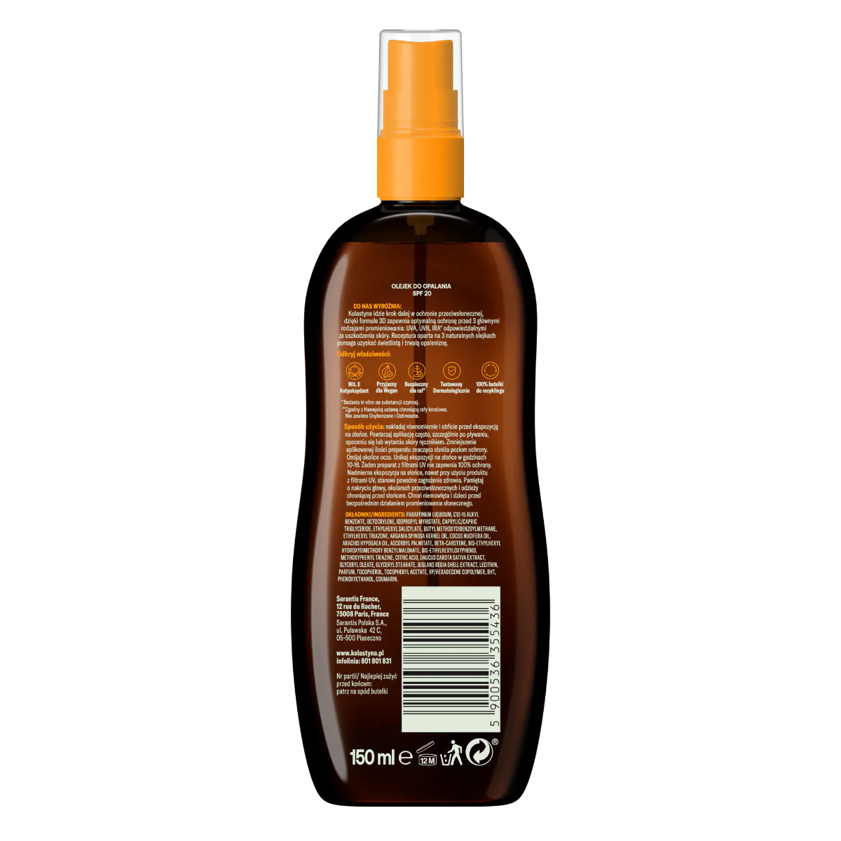 Kolastyna Sun SPF20 - Olejek do opalania 150 ml