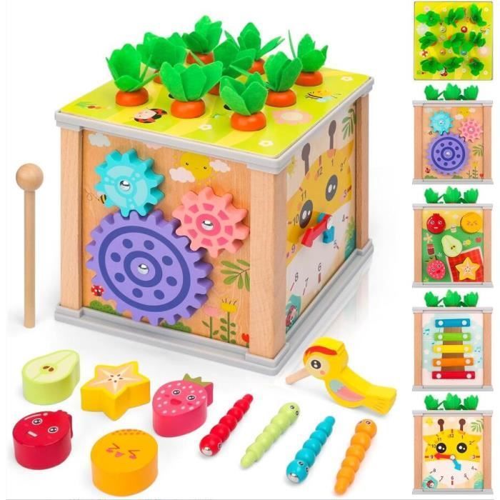 Cube d'Activité Bébé Montessori en Bois - Jouet 6 en 1 avec Trieur de Formes et Horloge