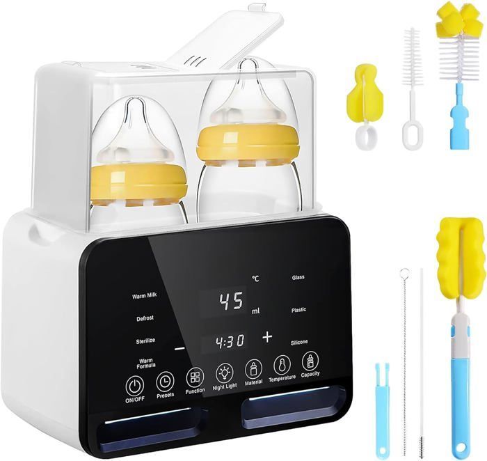 Scaldabiberon 9 in 1, scaldabiberon rapido, controllo intelligente della temperatura e spegnimento automatico, con luce notturna.