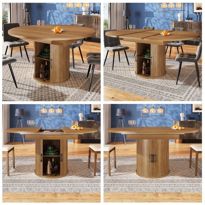 Ausziehbarer runder Esstisch 118–158 x 118 x 76 cm, 6-Personen-Esstisch mit Stauraum für Wohn-/Esszimmer – Walnuss