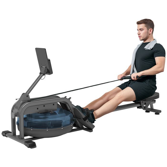 Vogatore ad acqua - SPORTNOW - 6 livelli di resistenza - Schermo LCD, riponimento verticale, con ruote - acciaio - 180 x 52 x 76 cm - nero