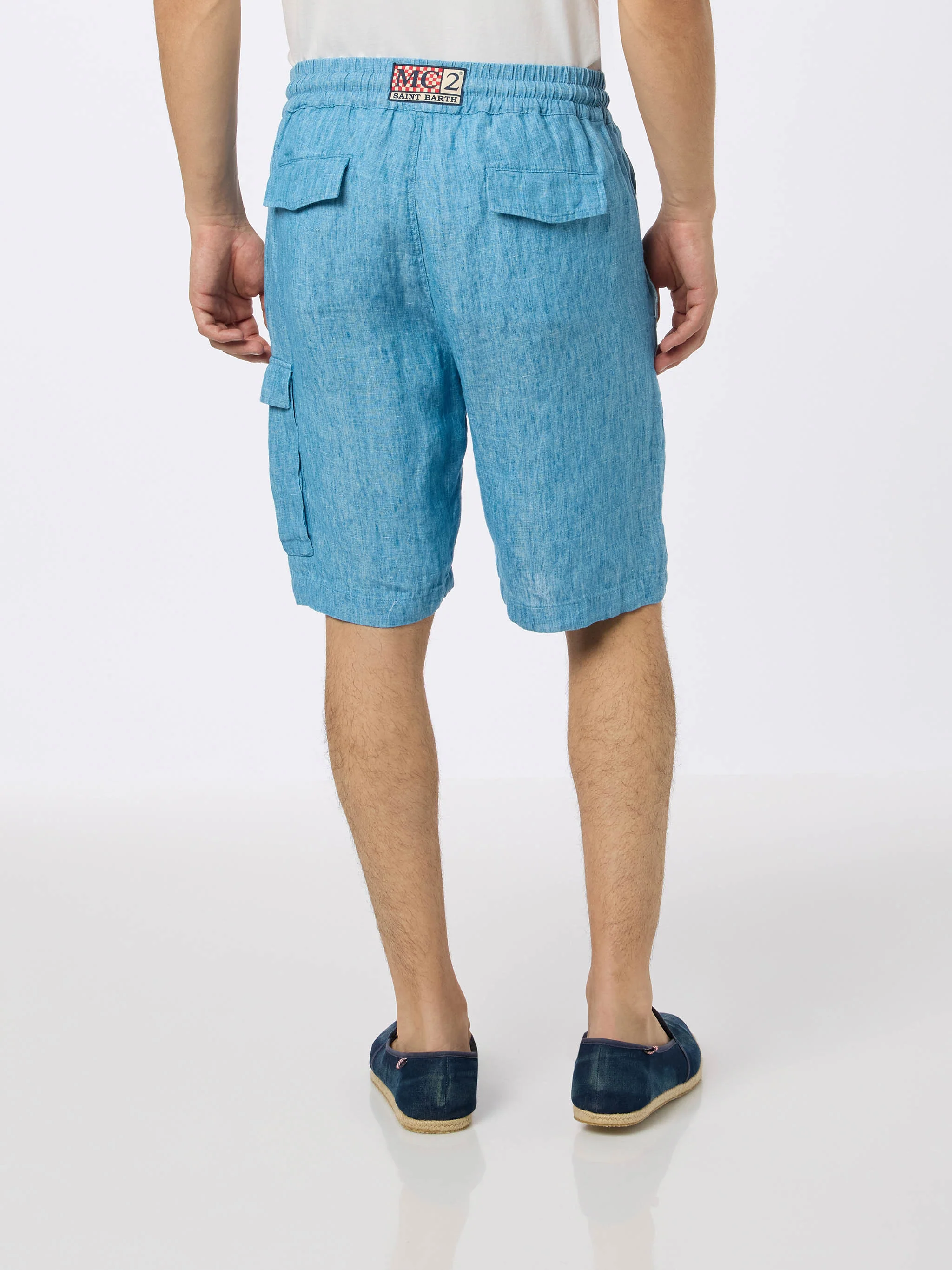 Marseille heren bermudashorts van blauw denim en linnen.