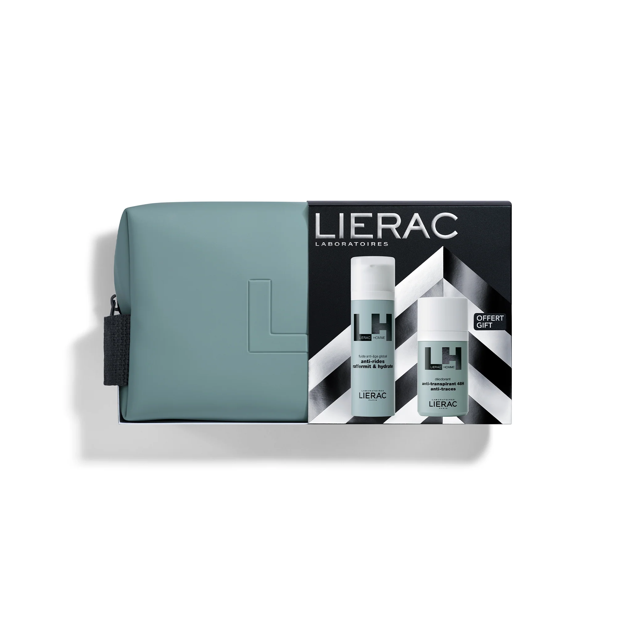 Lierac Homme Fluido Anti-Eta' + Deodorante + Pouch - Cofanetto Antirughe, Fluido viso antirughe