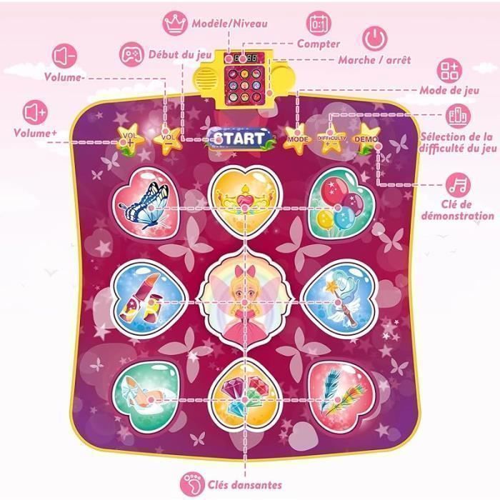 Interactieve dansmat voor meisjes van 3-12 jaar, met 9 LED-pijlen, muziek, dansmat, ideaal als cadeau voor meisjes.