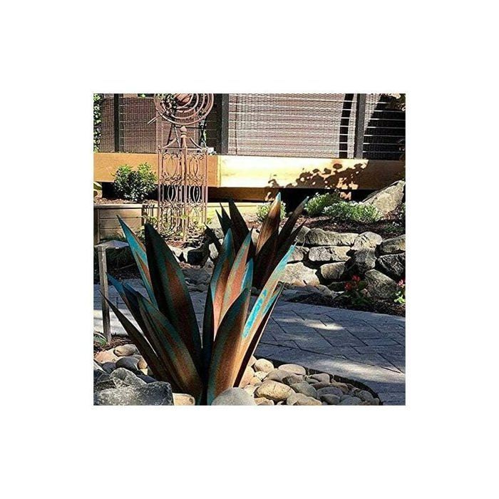 Decorazione da giardino in metallo, Agave, Scultura rustica in metallo, Statua rustica da giardino, 65 cm, 9 foglie