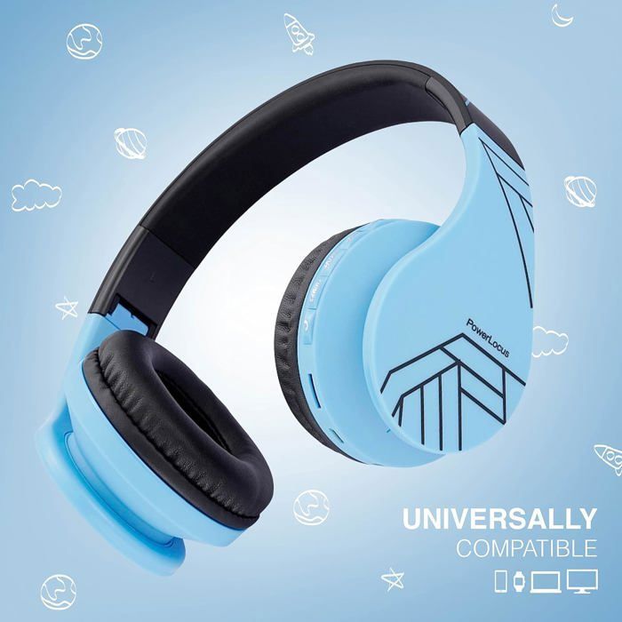 PowerLocus Wireless Bluetooth Headphones, Children's Audio Headphones - Blue
