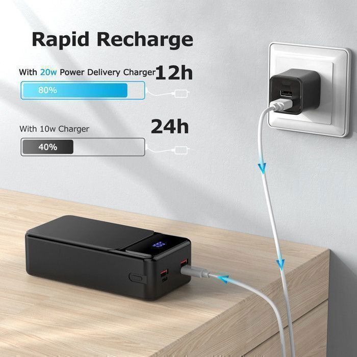 50000mAh Batterie Externe,Power Bank,4 Sorties/3 Entrées et LCD Ecran/LED Lampe pour Smartphone