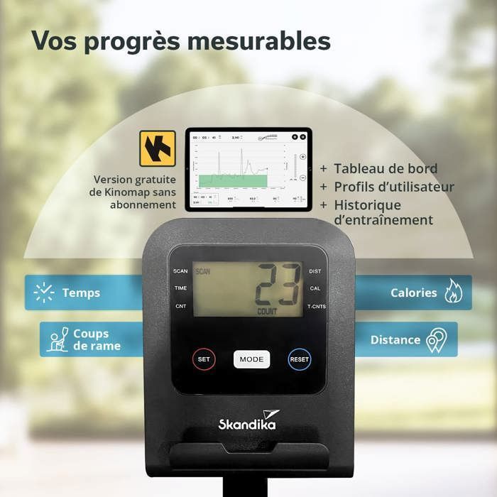 Vogatore magnetico Skandika Oxford Pro Connected - Volano da 5 kg - Portata massima 120 kg - Bluetooth