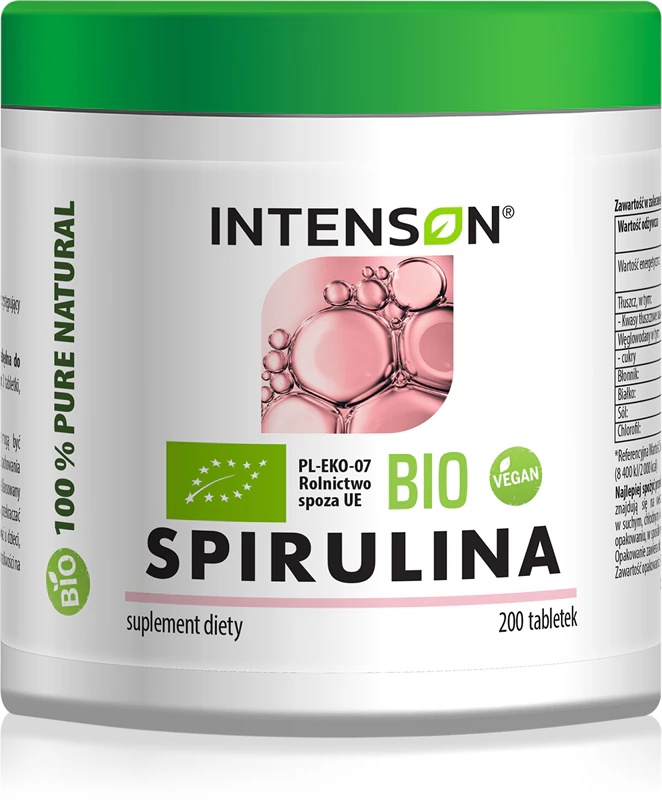 Intenson Organic Spirulina uztura bagātinātājs, spirulīna 100% pulveris