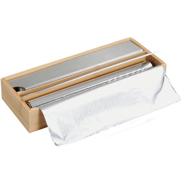 Dyspenser na folię kuchenną 2-komorowy 35x13x5,5 cm bambus stal nowoczesny