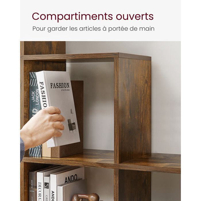 VASAGLE - Libreria per scale - Unità di contenimento a 10 scomparti - Marrone rustico LBC10BX
