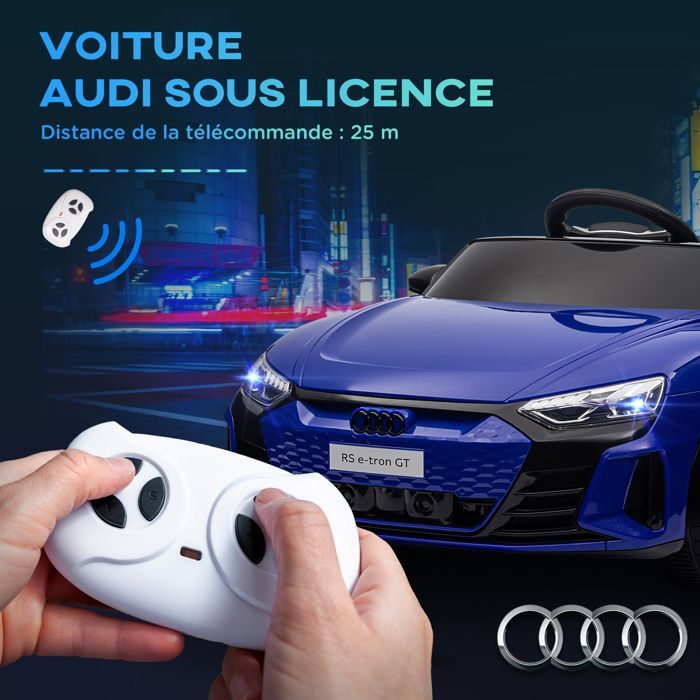 Coche eléctrico infantil - HOMCOM - Control remoto parental - Efectos de sonido y luz - Audi RS E-tron GT azul