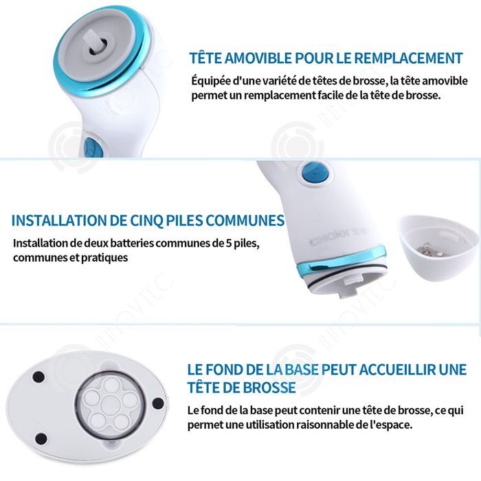 INN Facial Brush 2.5W 17x7x5cm 500mAh IPX6 Waterproof USB 2 Speeds Rotating Electric Facial Cleansing Brush with 4 Heads