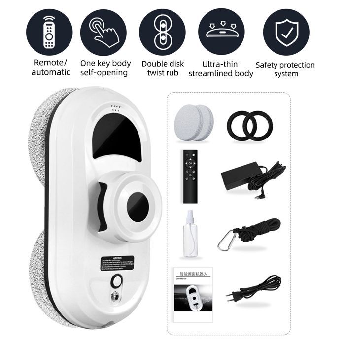 Robô limpador de janelas de 5600Pa, robô lavador de janelas com 3 modos e 10 panos de limpeza, navegação inteligente e controle remoto.